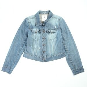 Old Navy Womens Denim Jacket Light Wash Distressed Cotton Trucker Blue Size L